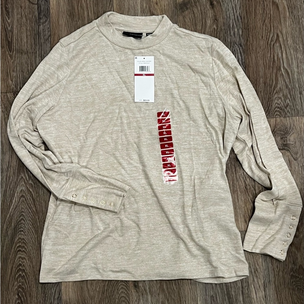 NWT RAFAELLA Mock neck pullover sweater sportswear wheat heather womens XL $69
